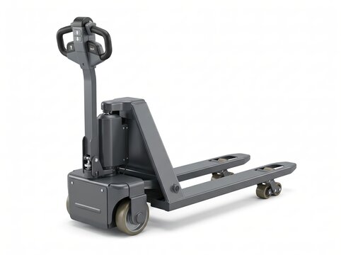 Industrial electric pallet jack for warehouse logistics.