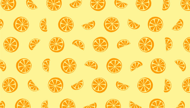 Orange Fruit Seamless Pattern. Citrus Slice Background. Minimal Hand Drawn Style.