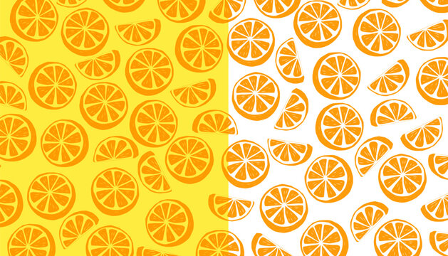 Orange Fruit Seamless Pattern. Citrus Slice Background. Minimal Hand Drawn Style.