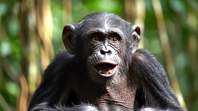 Chimpanzee Opening Mouth Wide Revealing Teeth in Natural Habitat