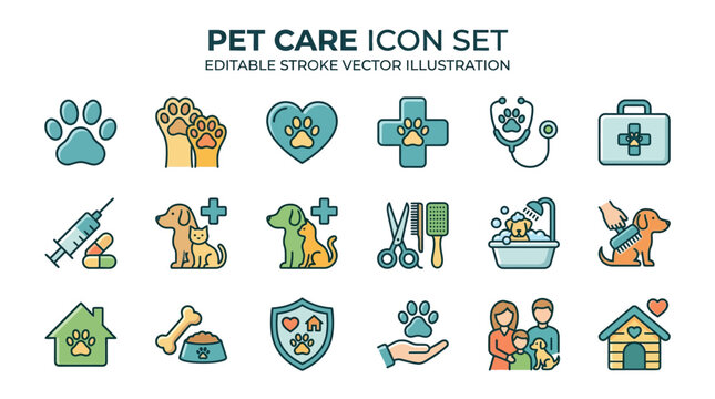 Pet cate icon set vector on white background.