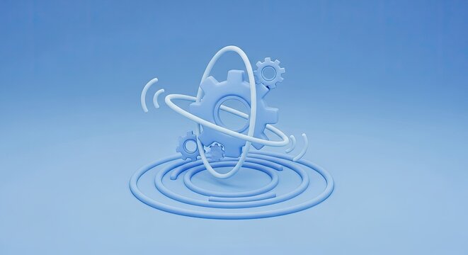 Abstract Gear and Ring Composition on Solid Blue Background