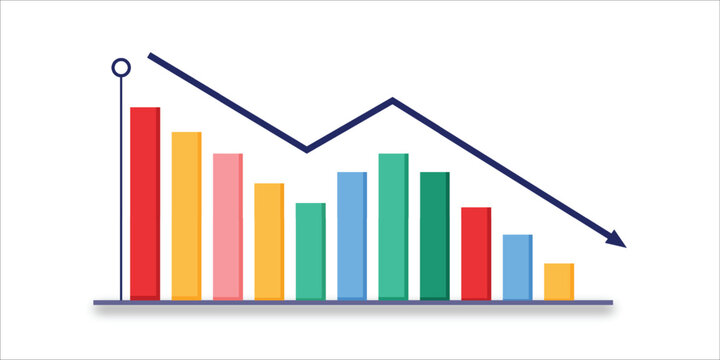 Bar Chart with Declining Arrow &mdash; Business Financial Loss or Economic Downturn Data Infographic