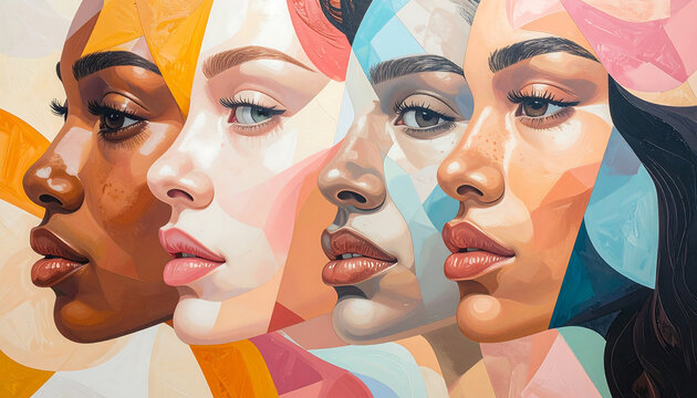 Diverse women portrait art with transparent background for design projects