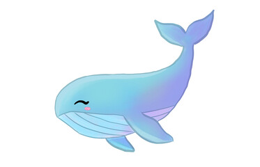 Cute whale illustration isolated on transparent background, adorable blue pastel humpback whale cartoon graphic vector character  © Creative