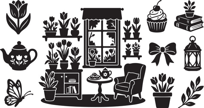 Cozy Indoor Scene with Plants and Tea Time Essentials