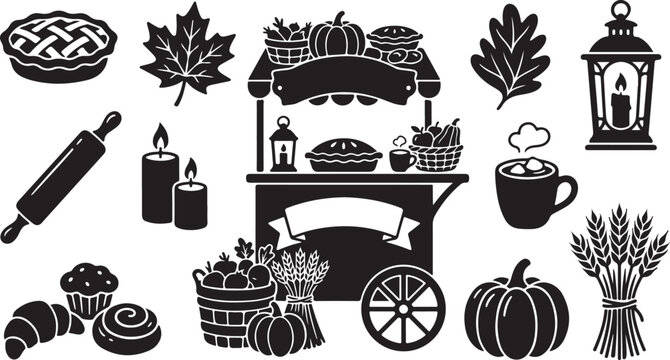 Autumn Harvest Food Cart with Pumpkins and Baking Supplies