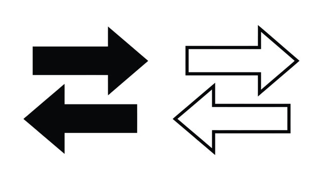 Two arrows pointing in opposite directions black and white line art silhouette