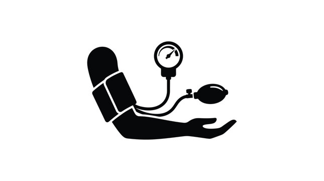 Blood pressure measurement with arm cuff and manometer black silhouette