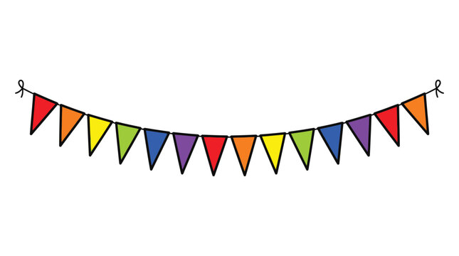 Colorful rainbow pennant bunting garland on a white background silhouette