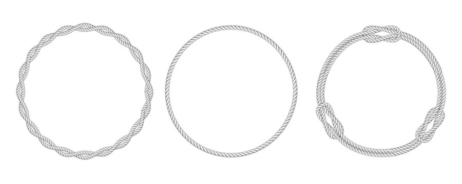 Twisted rope frame. Rounded frame made from marine ropes. Rope borders in nautical style.