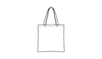Minimal reusable tote bag front outline vector in black and white clean line art fashion accessory illustration © Hazara