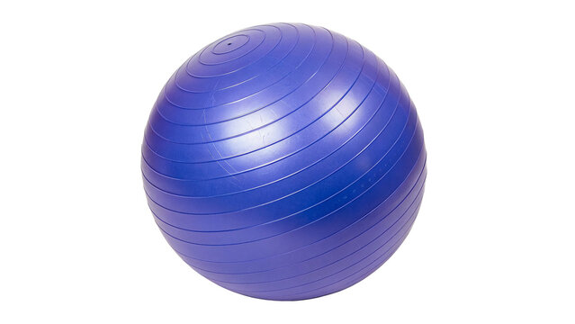 A large vibrant blue plastic fitness stability ball sphere tool for gym workout isolated on transparent background cut out