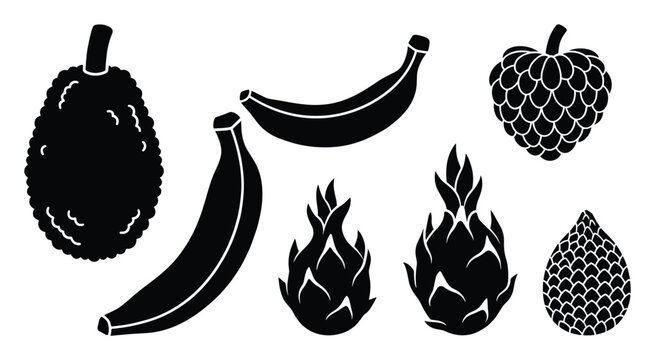 Set of exotic fruit icons for healthy eating and organic food branding visuals