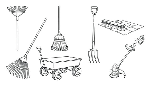 Collection of essential gardening and yard work tools for outdoor maintenance projects