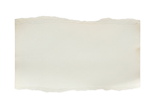 Pale cream torn paper rectangle with soft deckled edges isolated on transparent background