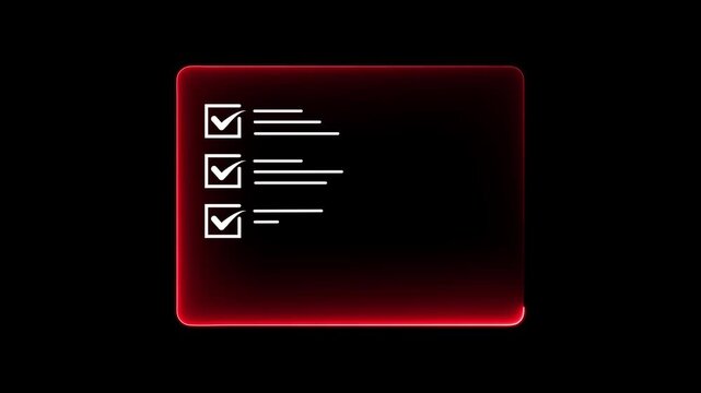 Cyan neon checklist with star rating icon representing business quality standards and feedback concept
