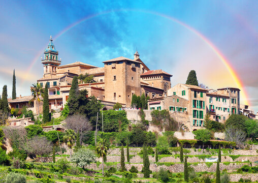 Mallorca - Rainbow over The Village of Valldemossa in Spain