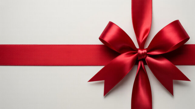 Elegant red satin ribbon tied into a beautiful decorative bow for a special gift present shown in this high quality professional studio close up photograph image