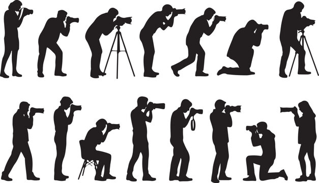 Photographer poses with cameras in different positions