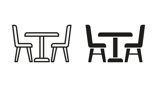 Table and chairs icons simple graphic representation line art furniture