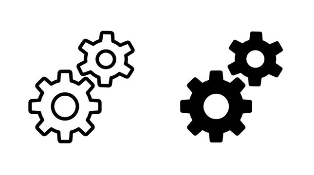 Two gears icons simple graphic representation line art illustration isolated