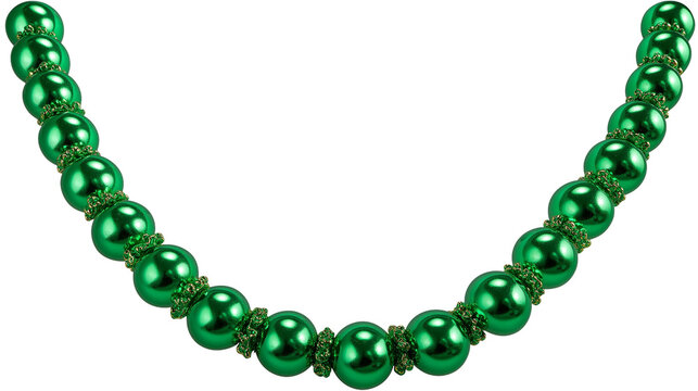 green Mardi Gras Beads Necklace Isolated on Transparent Background PNG