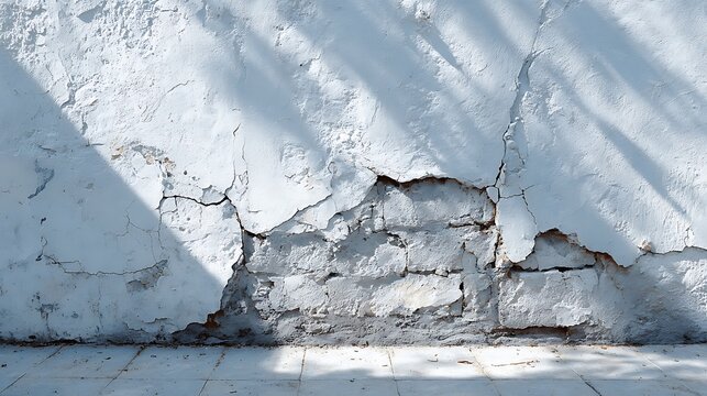 Detail of Cracks on an Old White Wall / 白い壁のひび割れのディテール