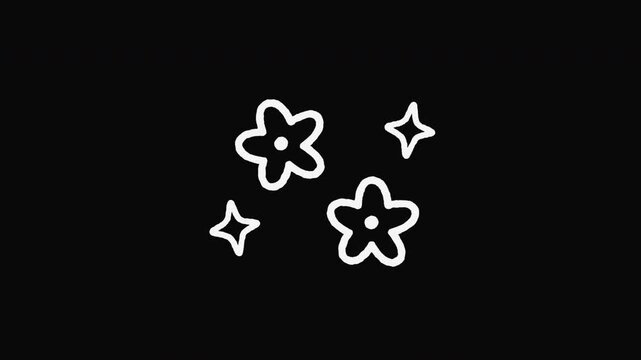 Two hand-drawn flowers and sparkles popping upward.