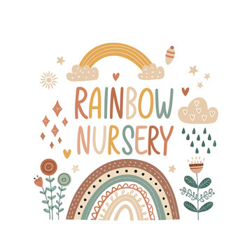 Cute Boho Rainbow Nursery Typographic Vector Design