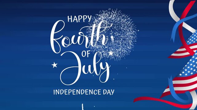 4th of july themed design with red and blue ribbons, fireworks, and patriotic stars. Perfect for independence day celebration graphics.