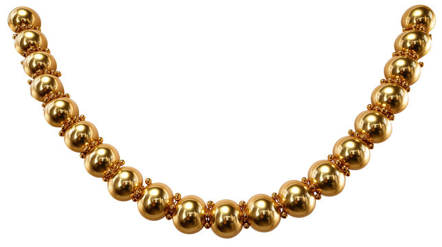 golden Mardi Gras Beads Necklace Isolated on Transparent Background PNG