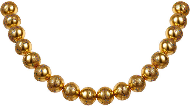 golden Mardi Gras Beads Necklace Isolated on Transparent Background PNG