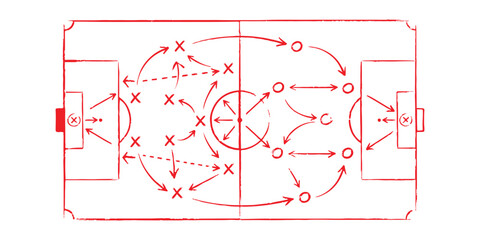 Soccer field tactical drawing with player movement arrows and team formations © md