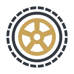 Obraz premium Golden gear wheel icon with black and white striped border in flat design style