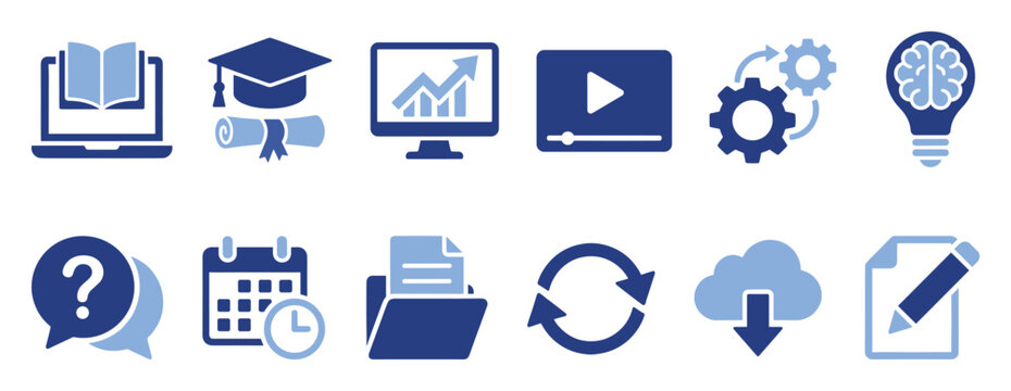 Set of digital learning and academic icons for online education platforms and courses