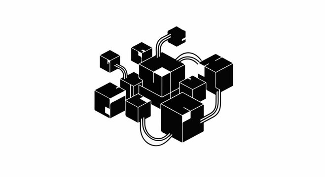 Abstract network of connected cubes symbolizing data flow and technology integration