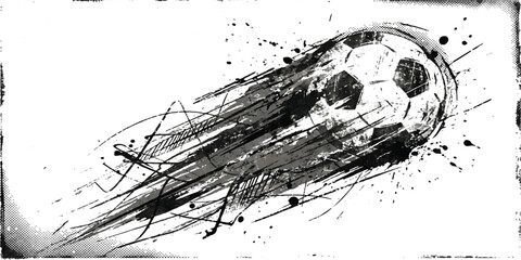 Fast moving soccer ball with artistic motion blur and ink sketch lines © md
