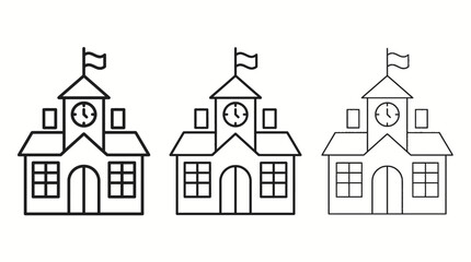 School building icon set in outline style with building education university © UniQue DEsigN
