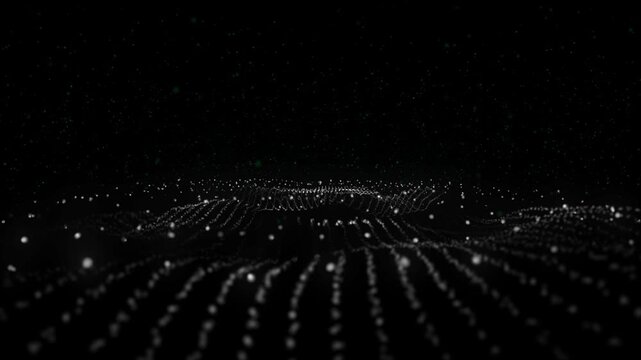 Beautiful Wave Particles abstract technology background shining glittering particle floor stars dust flare. Sparkling bokeh. Award ceremony, stage. 3D Illustration