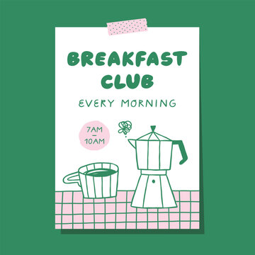 Breakfast club graphic print design. Artwork for apparel, stickers, poster, cards, wall art, ads.