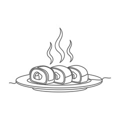 Steaming Sushi Rolls Served on a Round Plate Minimalist Line Art Style Culinary Icon Design © MDSULTANUL