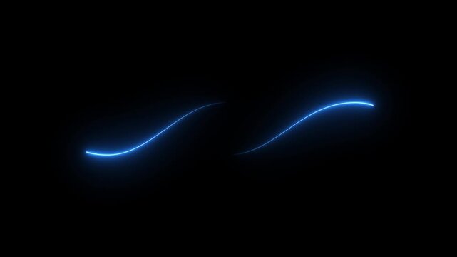 Abstract two neon curved lines pass in front of each other on black background. Moving and glowing neon lines animated.