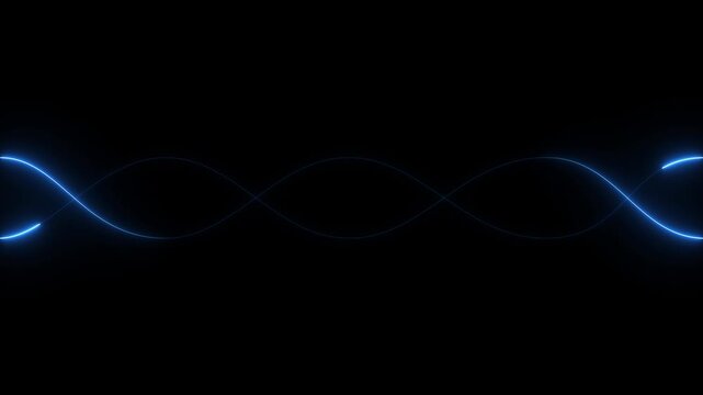 Abstract two neon curved lines pass in front of each other on black background. Moving and glowing neon lines animated.