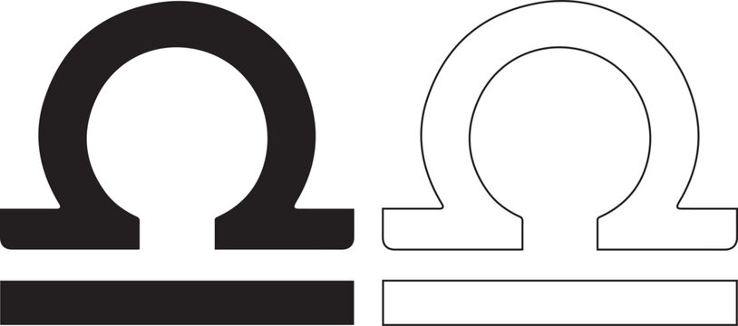 Omega symbol in black and white astrological libra sign on transparent background