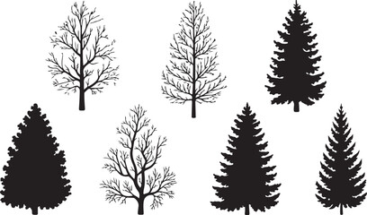Black and white vector tree silhouettes collection © Masud