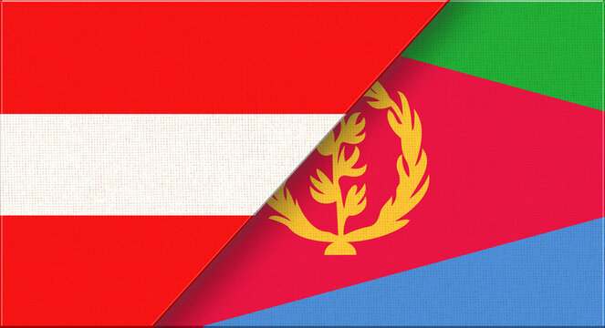 Double flag of Austria and Eritrea on fabric texture. 3D illustration