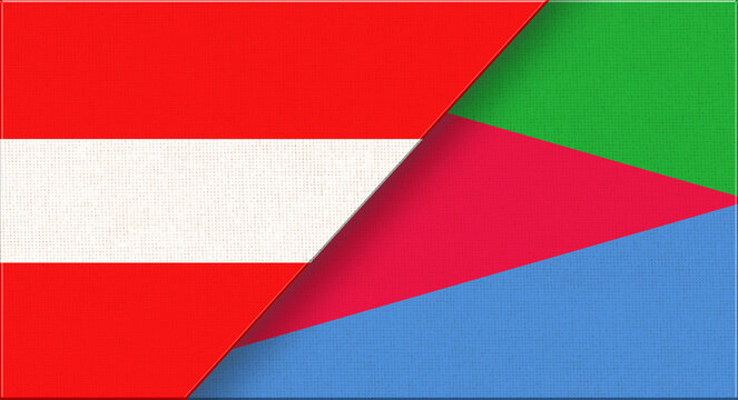 Double flag of Austria and Eritrea on fabric texture. 3D illustration