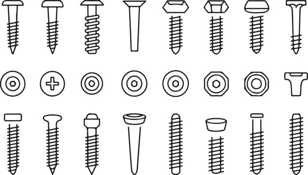 Assorted screws and bolts vector illustration