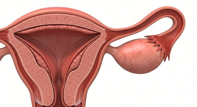 Anatomical cross section of female reproductive organs uterus ovaries fallopian tubes